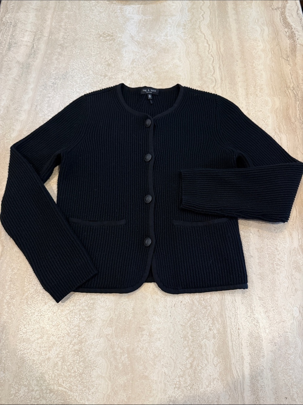 rag & bone Nancy Black Ribbed Button-Front Cardigan - Picture 7 of 15
